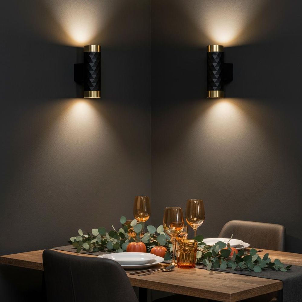 MasterLED Wandlampe GU10 - Schwarz mit Gold - Glamour Duo Innenleuchte aus Aluminium - Modern und elegant