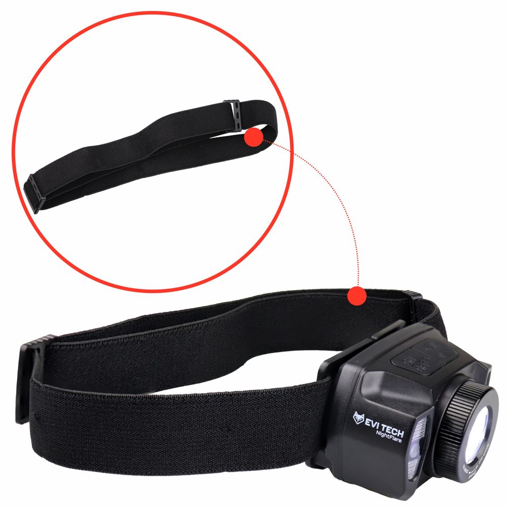 LED čelovka dobíjecí, 360 lm čelovka s ovládáním gesty a zoomem, červené světlo a vodotěsnost IPX4, 1800 mAh baterie, EVI TECH NightFlare