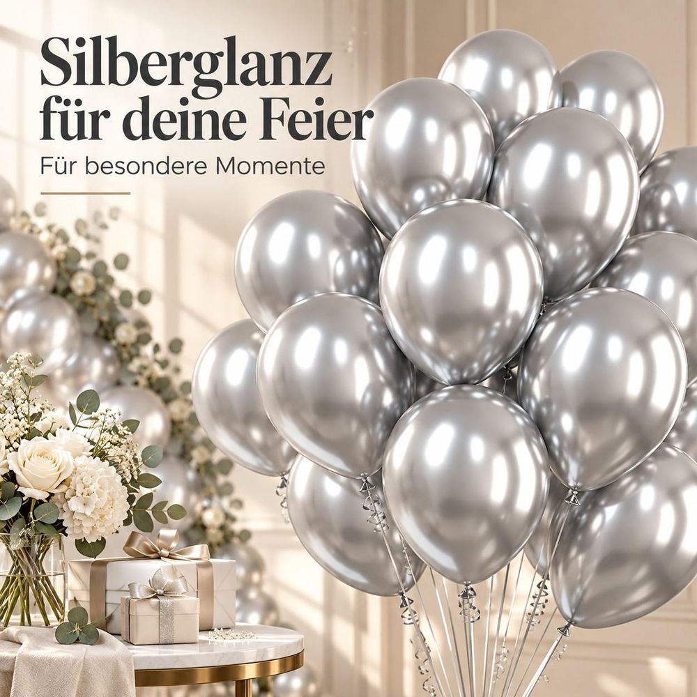 Silberne Ballons in einer hellen festlichen Dekoration