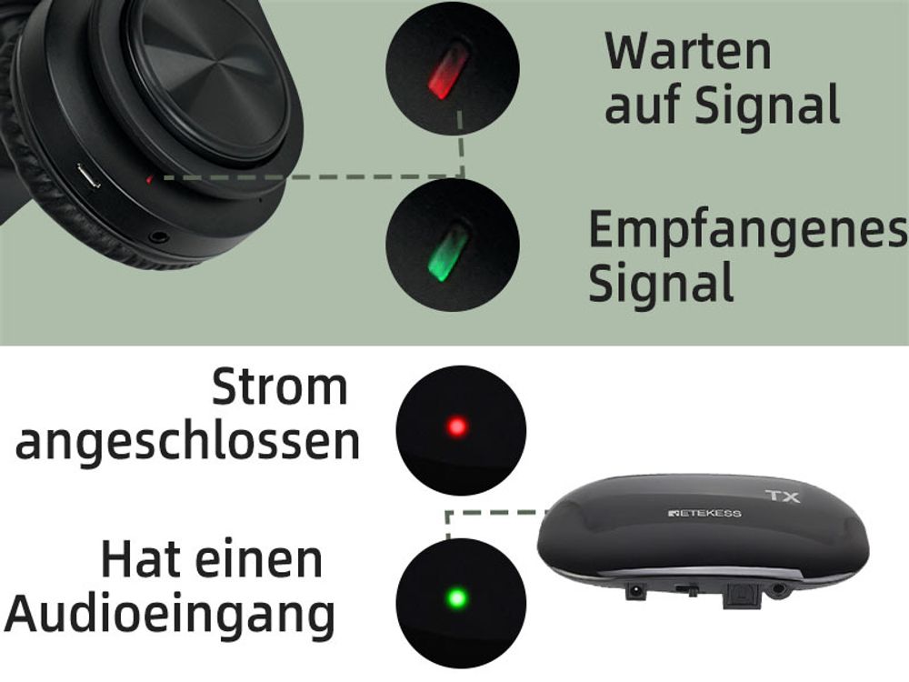 Retekess TA005 Słuchawki bezprzewodowe, Wbudowany akumulator, Obsługa wejścia stereo, AUX i RCA, Słuchawki dla seniorów, rodziców