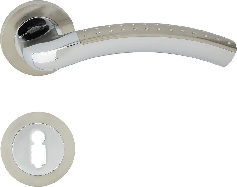 DOMINO Türgriff Drückergarnitur BB-Buntbart Set | Rund BB Rosette | Türklinke für Zimmertür, Bürotür, Kellertür & Innentür | Türbeschläge aus Aluminium | Chrom/Nickel Türdrückergarnitur | SHARON-R M6/M9