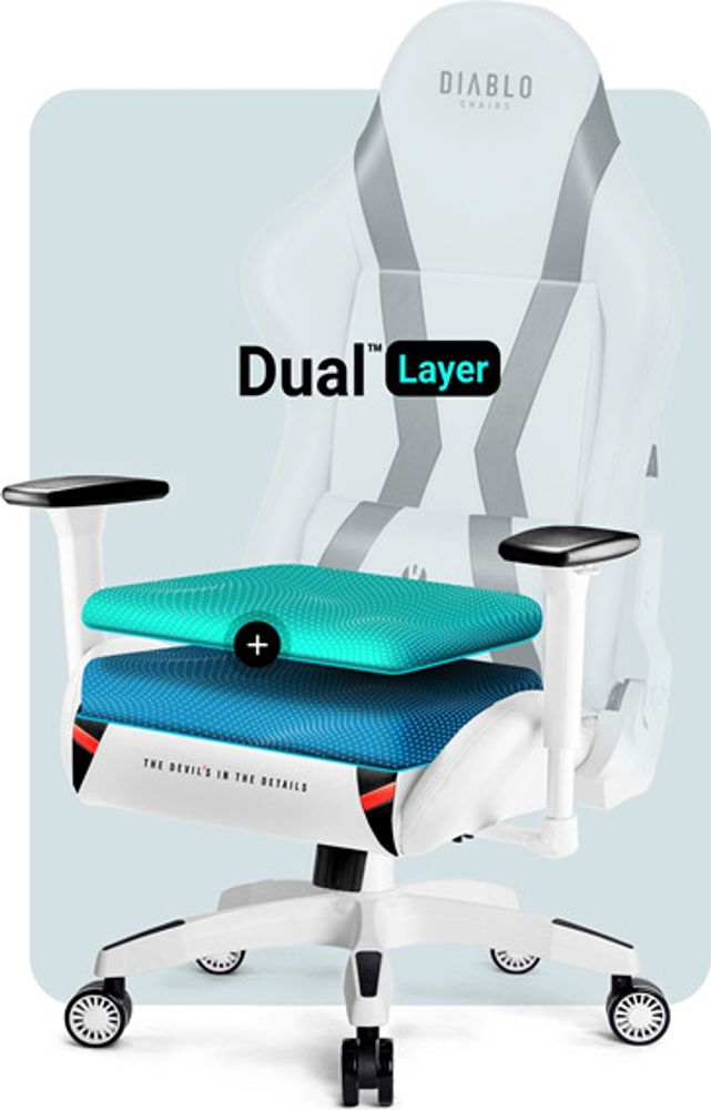 Diablo X-Horn Gaming Stuhl Bürostuhl Schreibtischstuhl 3D Armlehnen Ergonomisches Design Nacken/- Lendenkissen Kunstleder Wippfunktion, Farbe: Weiß, Größe Normal