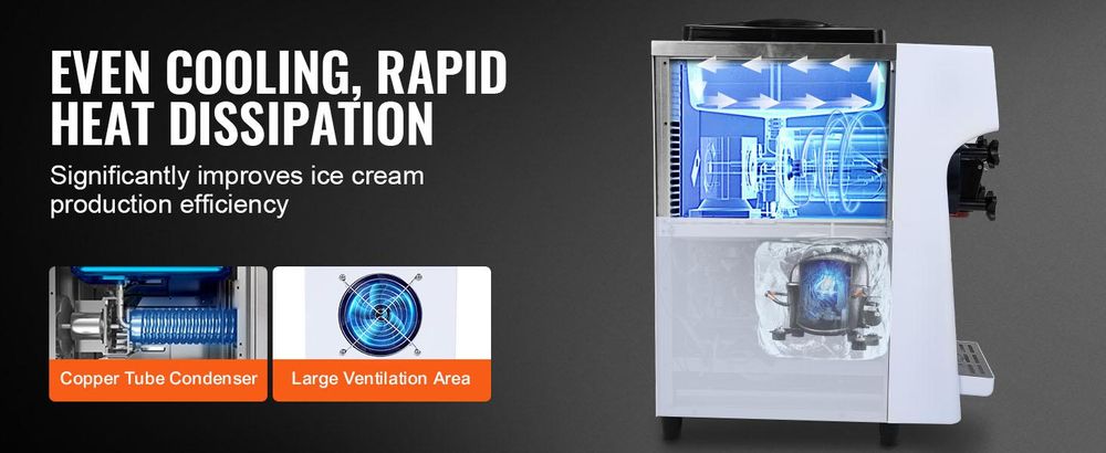 VEVOR Kommerzielle Eiscreme-Maschine, 10 L/h Leistung, 900 W, Softeismaschine für eine Geschmacksrichtung, auf der Arbeitsplatte, mit 4 L Trichter, 1,6 L Zylinder, LCD-Bildschirm, Vorkühlung