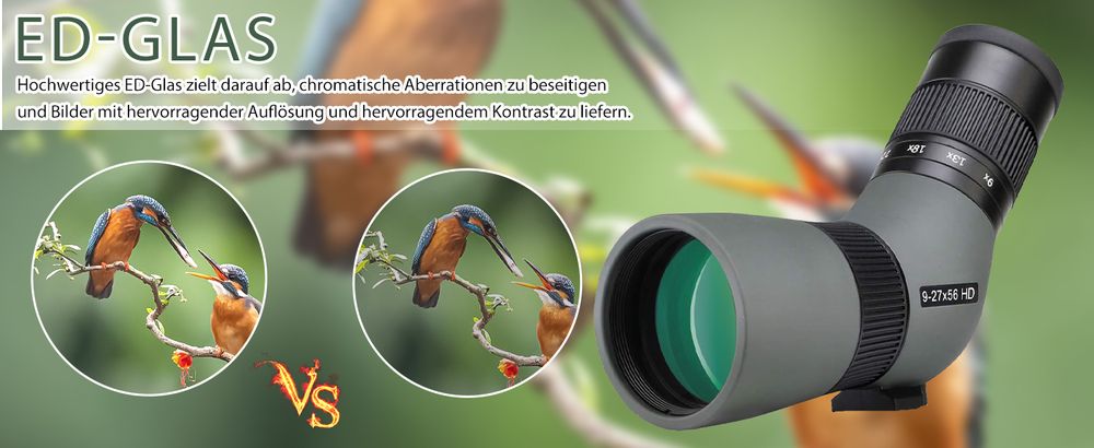 Svbony SV410 Spektiv, 9-27x56 ED Spektive, FMC-Objektiv Kompaktes tragbares Gehäuse für die Vogelbeobachtung für Kolibri, Reisen, Landschaft, Camping
