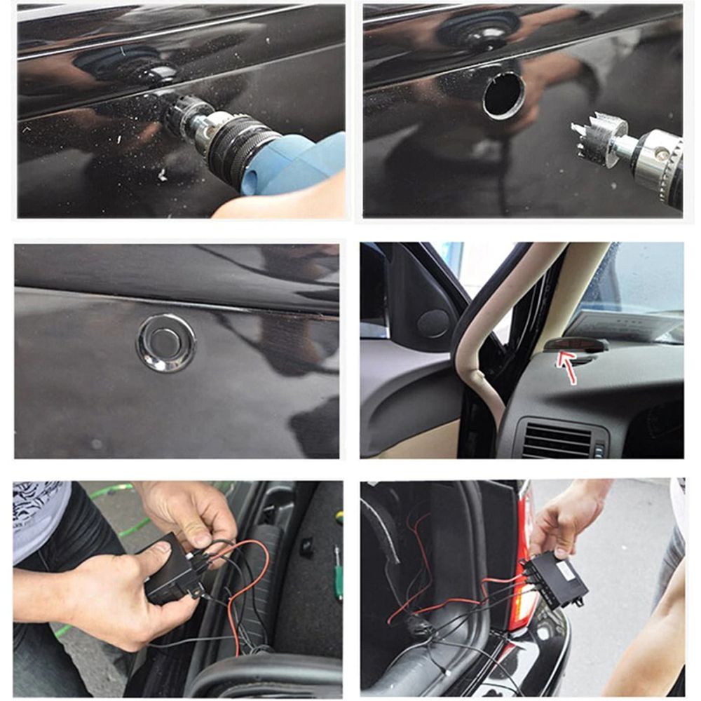 Einparkhilfe Auto Rückfahrwarner mit 4 Sensoren LED Anzeigen Akustische Einparkassistent Universal Parken Sensor System Einparkhilfe-Set zum Nachrüsten Retoo