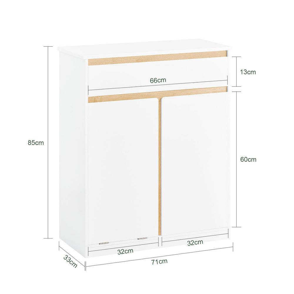 SoBuy Badezimmerschrank mit Wäschekorb und Schublade – Weißer Badschrank mit Tür, Schublade und Kippsystem, Badmöbel für kleines Badezimmer BZR79-W