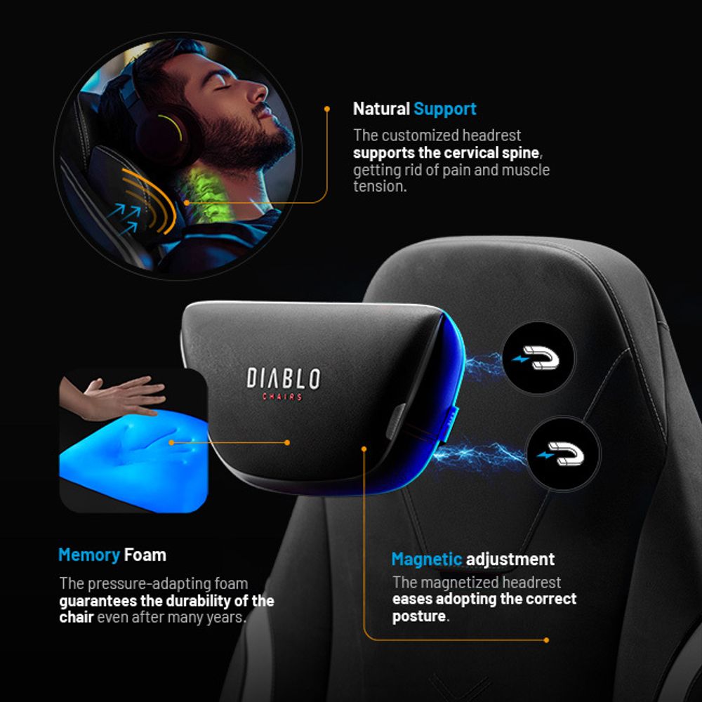 Diablo X.Eye Prime Gaming Stuhl mit Kühlfunktion Bürostuhl Schreibtischstuhl, Belastbar bis 140 kg, Größe Normal, Farbe Schwarz