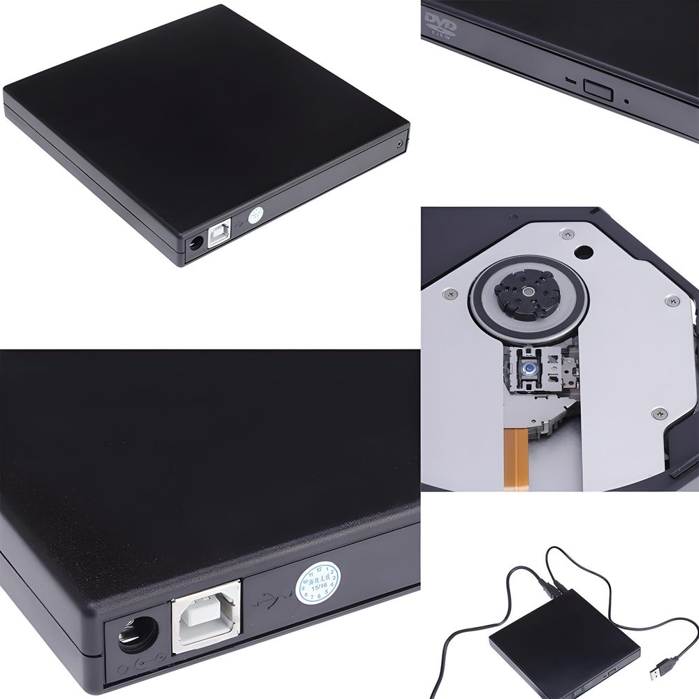 Externes CD DVD Laufwerk USB 2.0 Kabel Tragbares Laufwerk Lesegerät Geräuschloser Betrieb RW Laufwerk Slim Superdrive Laptop Desktop Windows Retoo
