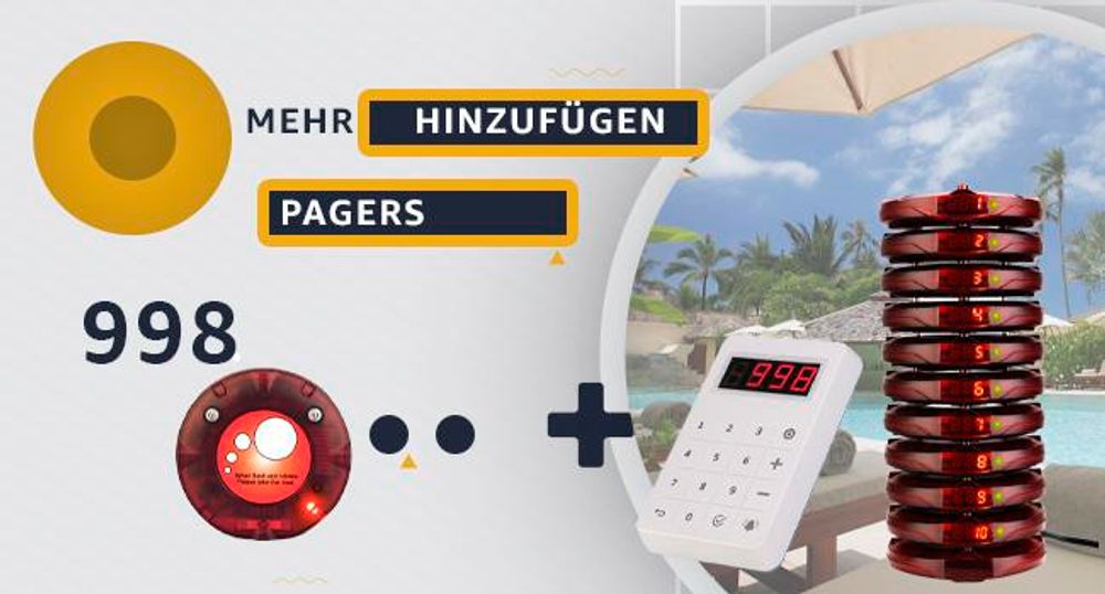 Retekess TD158 Pager System, Pager Rufsystem, LED-Röhrenanzeige, 4 Anrufmodi, Akku mit Großer Kapazität, Stumme Tastatur, Restaurant Pager, Pager für klinik, Hotel(mit Digitalröhre)