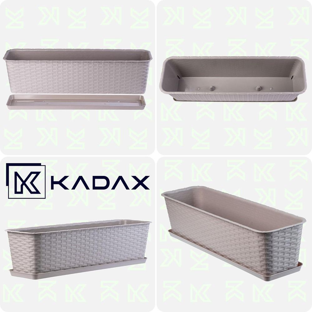KADAX Balkontopf mit Untersatz "Frette", Balkonkasten mit Wasser Öffnungen, 60cm, Karamell