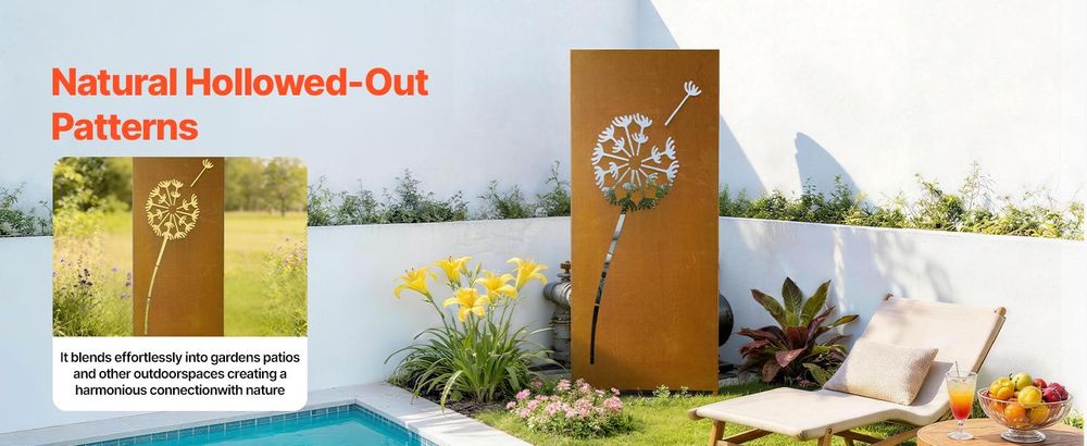 VEVOR Holz Sichtschutz, 36" B x 76" H Outdoor Sichtschutz, Freistehendes Holz Sichtschutzpanel mit Ständer, Dekorativer Patio Sichtschutz, Outdoor Trennwand für Balkon Patio Rasen Garten, 24x63 Zoll-Naturmuster 1 Stk-Rost