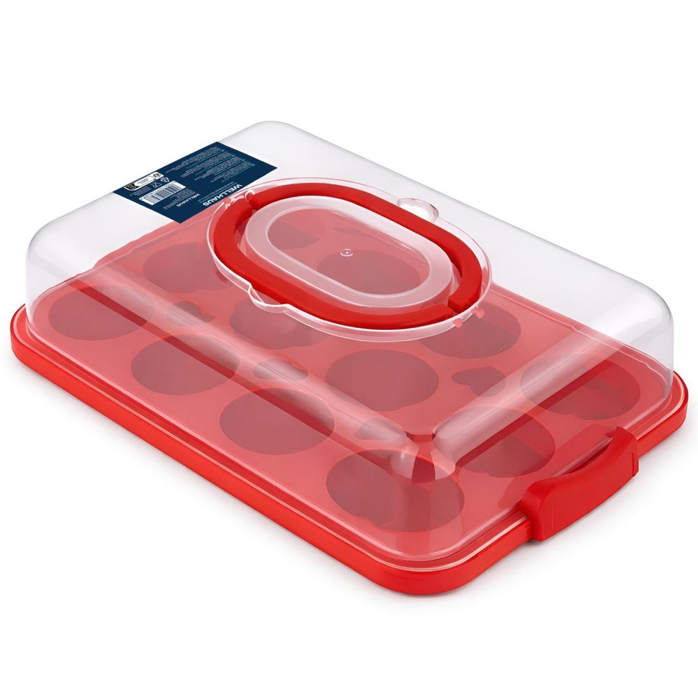 WELLHAUS Kuchenbehälte Rot 31x10cm – Transportbox mit Deckel