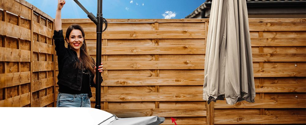 Parasol Lehmann Ø 350 cm Średnicy po materiale ze stojakiem, ochrona UV, wodoodporny (beżowy)
