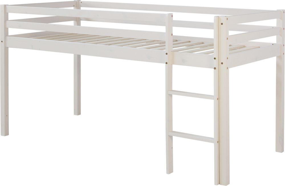 Homestyle4u Kinder Hochbett 90x200 weiss mit Sternen Vorhang