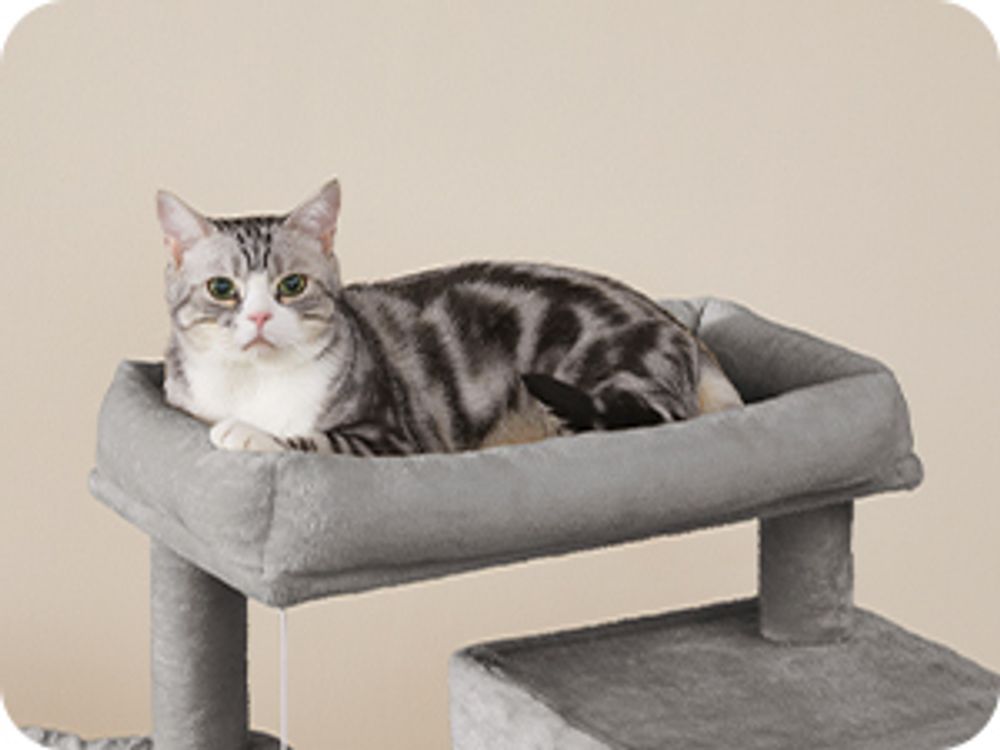 FEANDREA Kratzbaum groß, 201 cm, mehrstöckiger Katzenbaum, Kippschutz hellgrau