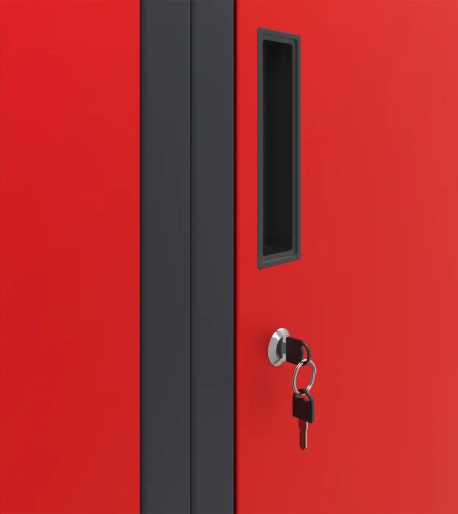 Stahlspind Garderobenschrank Spind Kleiderspind Doppelspind 2 Abteile Flügeltüren Trennwand Pulverbeschichtung 180 x 80 x 50 cm Farbe: Anthrazit/rot