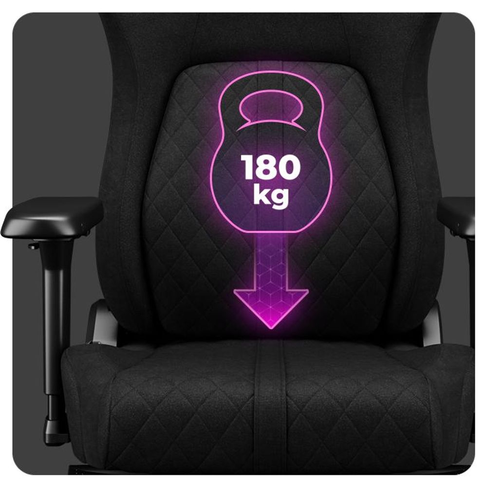 Nahaufnahme der Sitzfläche des Stuhls mit Hinweis auf die maximale Tragkraft von 180 kg