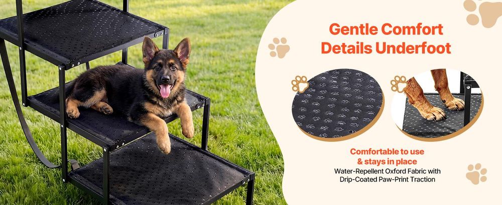 VEVOR Hundetreppe Auto Klappbar 4-Stufig, Extra Breite Hunderampe für Große Hunde mit Rutschfester Oberfläche, Tragbare Einstiegshilfe für Auto, SUV, LKW, Hochbett, Sofa, Tragkraft bis 113 kg