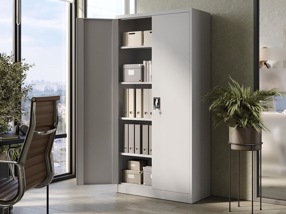 Muralo Metallschrank für Büro AKTENSCHRANK für Dokumente und Ordner – Stahlschrank – Anthrazit – abschließbar 90x40x185cm