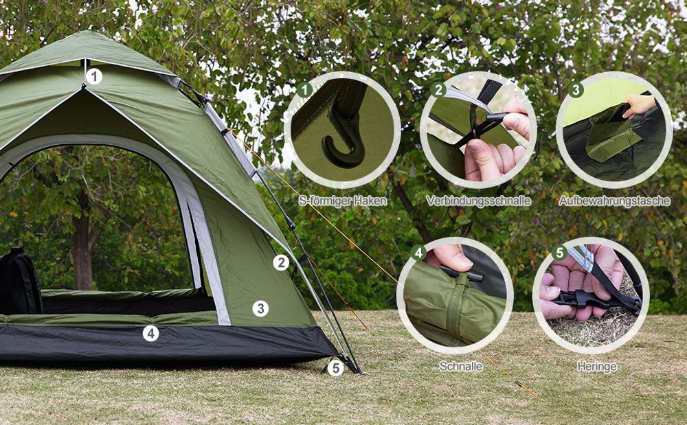 Yorbay Campingzelt Pop Up Zelte 230*230*145CM für 4 Personen ,doppelwand wasserdicht UV-Schutz Kuppelzelte Wurfzelte für Familie, Trekking, Outdoor