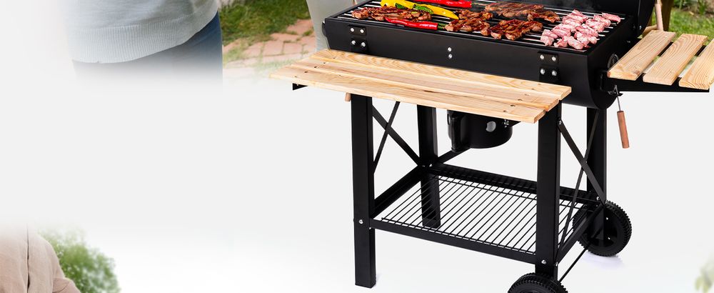 Grill węglowy ogrodowy LEHMANN NEVADA z pokrywą zamykany stołowy przenośny beczka BBQ