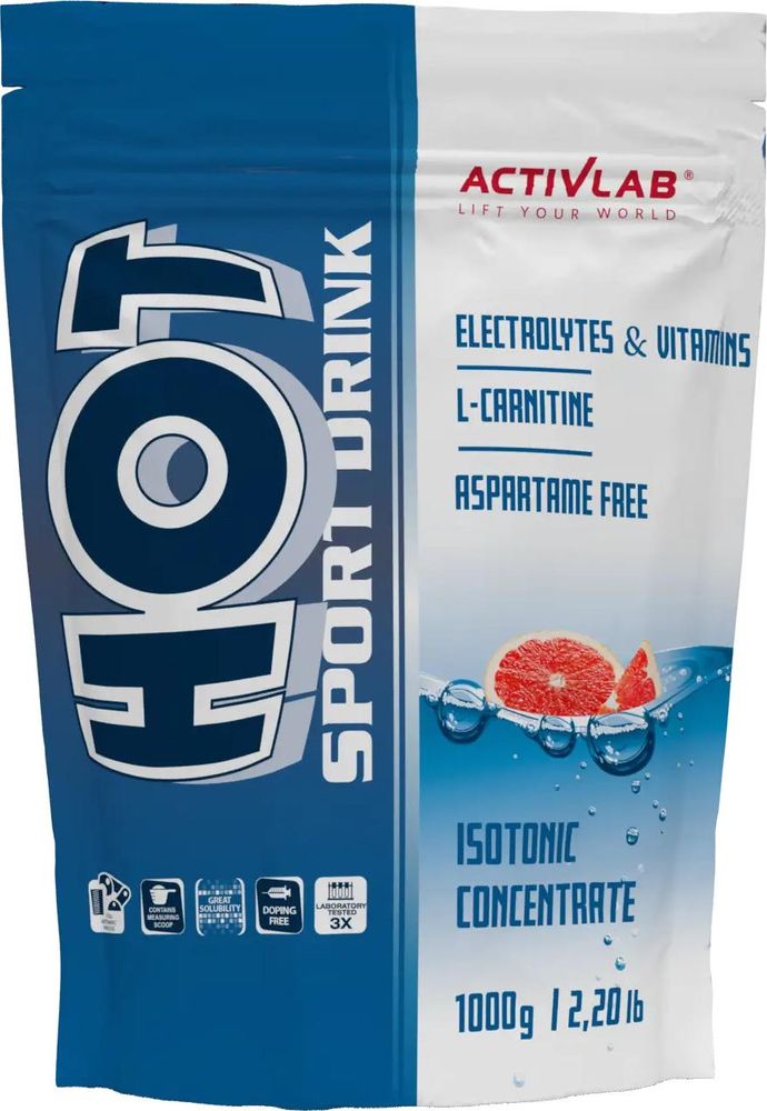 Activlab Hot Sport Drink – Isotónico con Electrolitos, Vitaminas y L-Carnitina, Pomelo, 1000 g