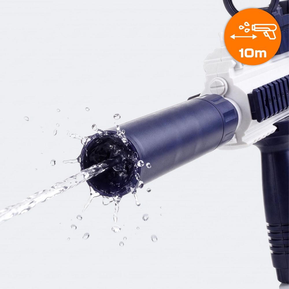 EVI TOYS HYDRO M416 Elektrische Wasserpistole Automatisch, 10m Reichweite, USB Akku, Zubehör-Set, Wasserspielzeug Kinder & Erwachsene, Weiß-Blau