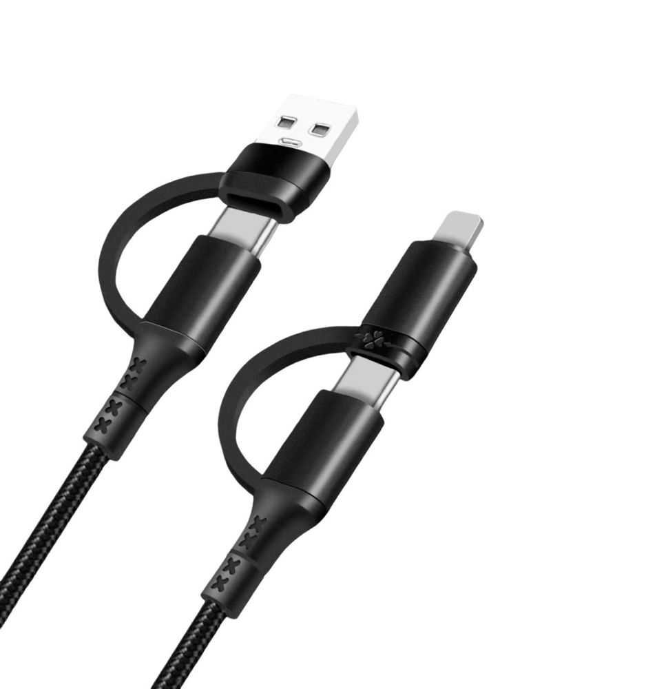Multi Ladekabel 4 in 1 Multicharger in schwarz für Galaxy & iPhone USB-C, Lightning, USB