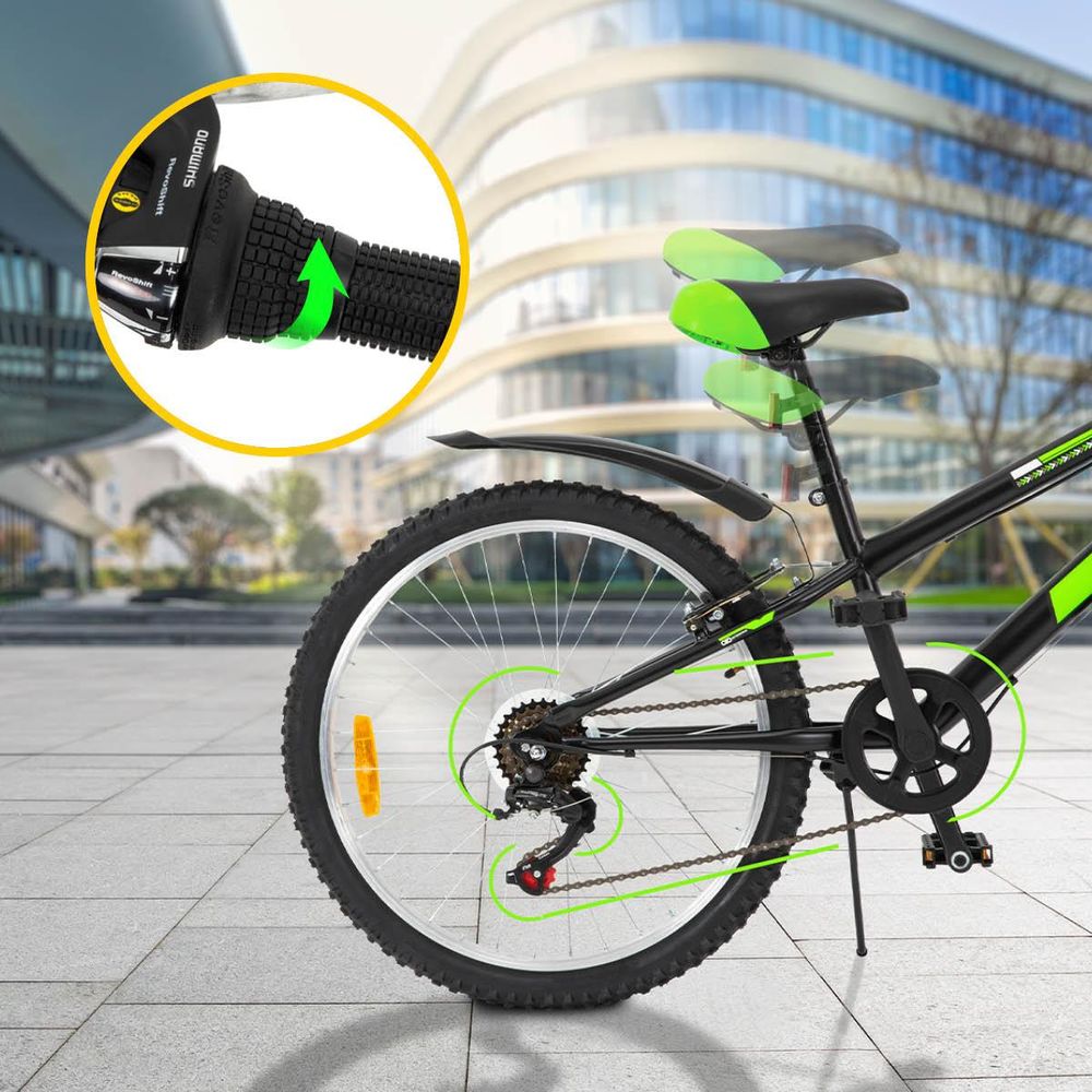 Actionbikes Kinderfahrrad Arrow 24 Zoll | Kinder Fahrrad- V-Brake Bremsen - Kettenschutz - Fahrradständer - Handschaltung - 8-12 Jahre (Schwarz/Grün)