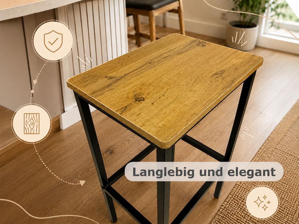 BEGRYF Barhocker 2er Set 65 cm Eichefarben 40x30 cm, schwarzes Metallgestell, Küchenhocker