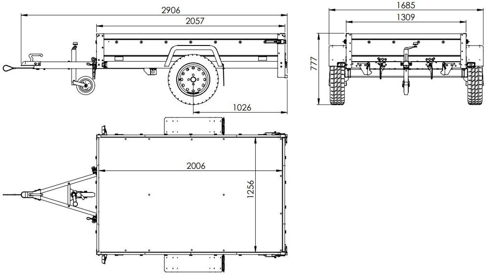 PKW-Anhänger 200x125 UNITRAILER GARDEN 201 KIPP mit blauer Flachplane und Flachplanenträger