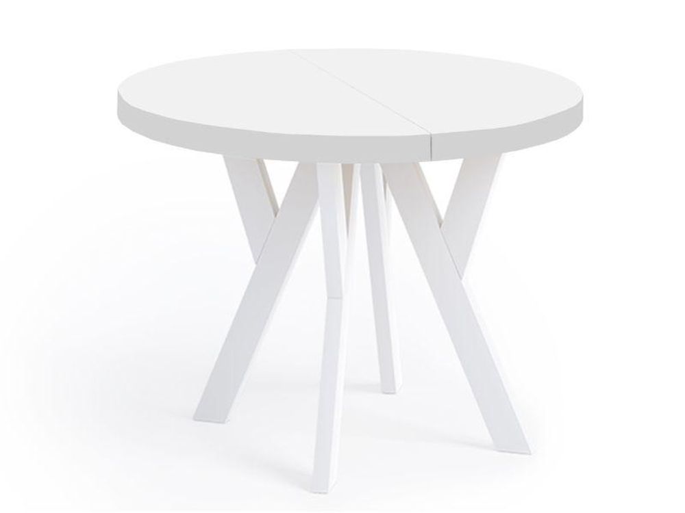 Runder Ausziehbarer Tisch für Esszimmer, PERO, Loft-Stil, Skandinavische, Durchmesser: 90 / 140 cm, Farbe: Weiß
