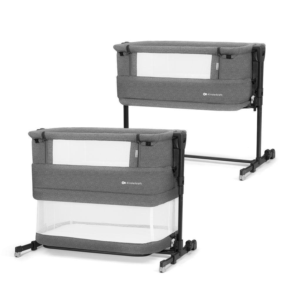 Kinderkraft NESTE GROW - 3-in-1 Beistellbett - höhenverstellbar - 2-stufige Neigung - für Babys bis 2 Jahre - inkl. Matratze - Grau