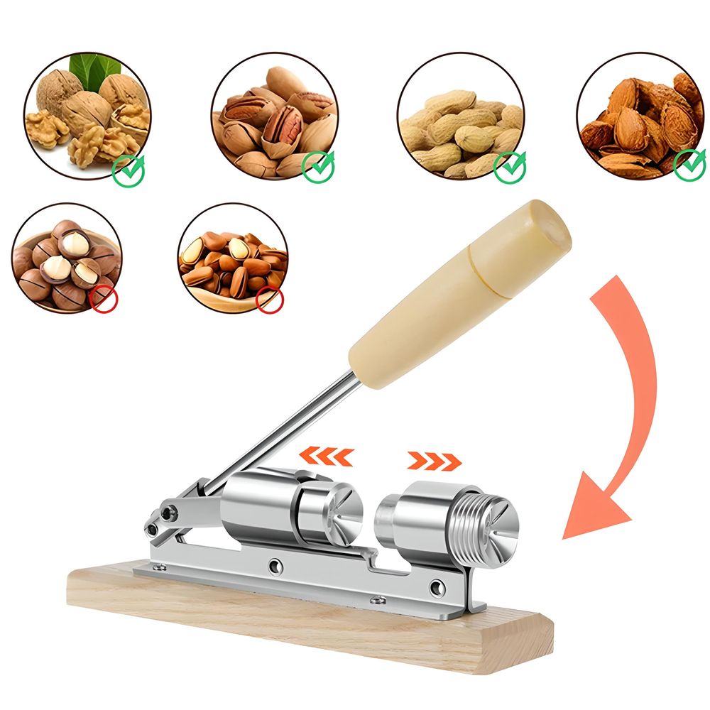 Nussknacker Nussöffner aus Edelstahl und Holz Nüsse Nut Cracker Schraubgewinde Knacker Cracker Haselnussknacker Nuss Nussschraube Silber Retoo