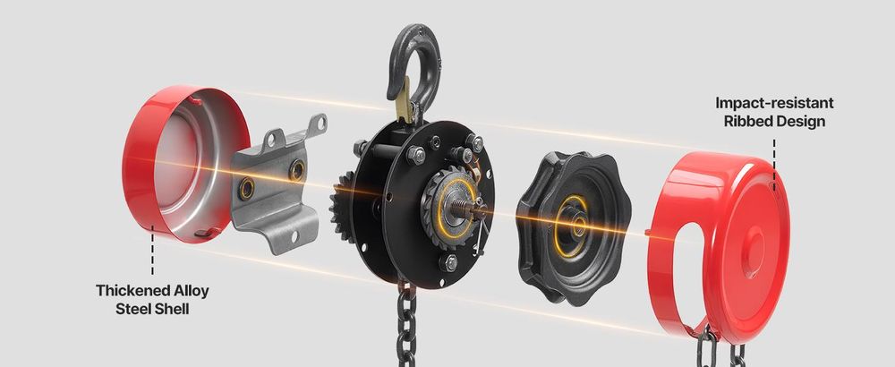 VEVOR Handkette, 1 Tonne Tragfähigkeit, manueller Kettenblock mit verbesserteter G70 verzinkter Kette, 6 m Hubhöhe, Schwerlastseilzug für Garage, Lager, Automobilmaschinen, Rot, 10 FT