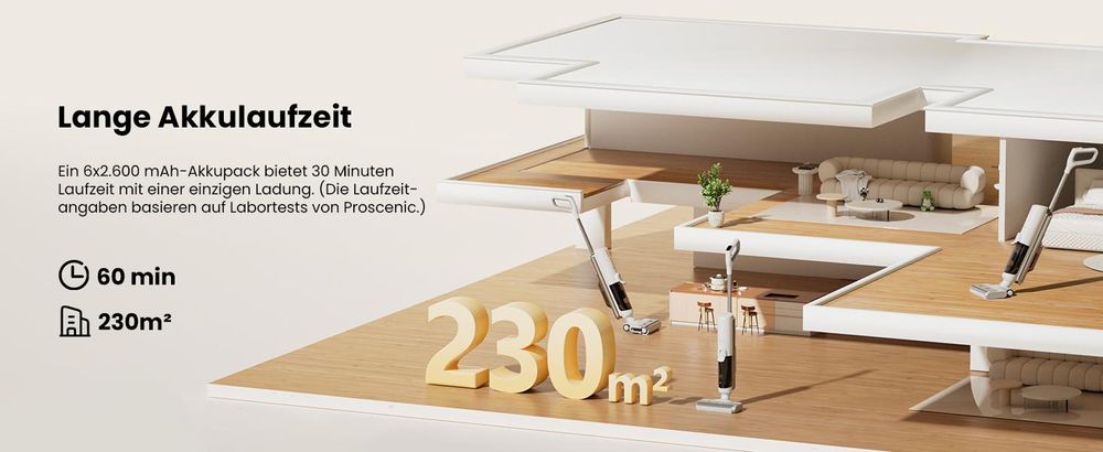 Proscenic FO10 Ultra P Nass- & Trockensauger 60 Min, Smart 3 in 1, Kantenreinigungsbürste,selbstwaschender/selbsttrocknender, für Hartböden, Tierhaare