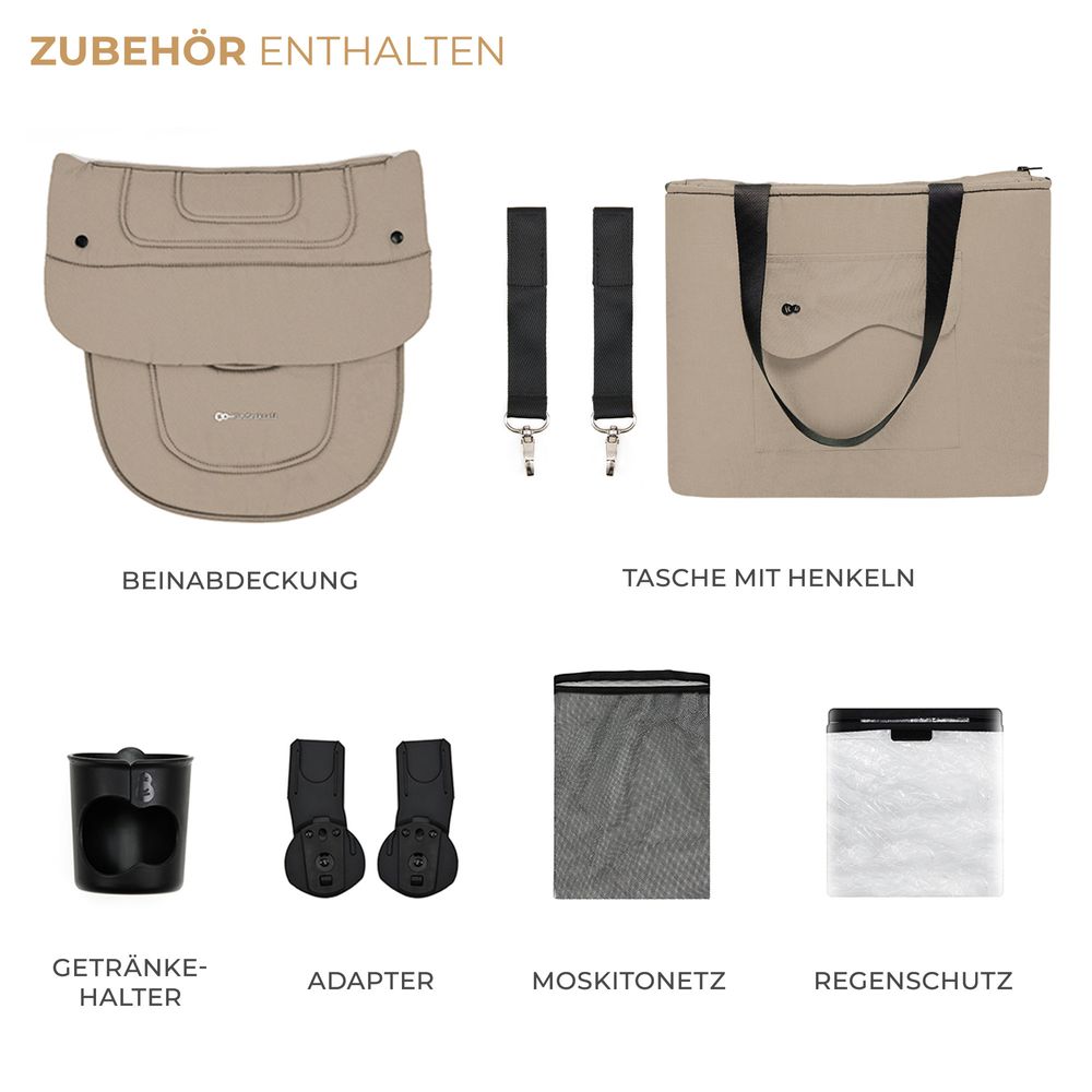 Kinderkraft YOXI 2-in-1 Kinderwagen bis 27 kg - Babywanne & Sportaufsatz - leicht - pannensichere Räder - TRAVEL SYSTEM - Beige