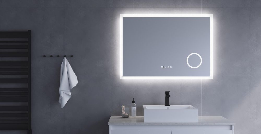 Badspiegel 100x70 cm Lichtspiegel mit Touchschalter IP44 Memory-Funktion Dimmbar Energiesparend
