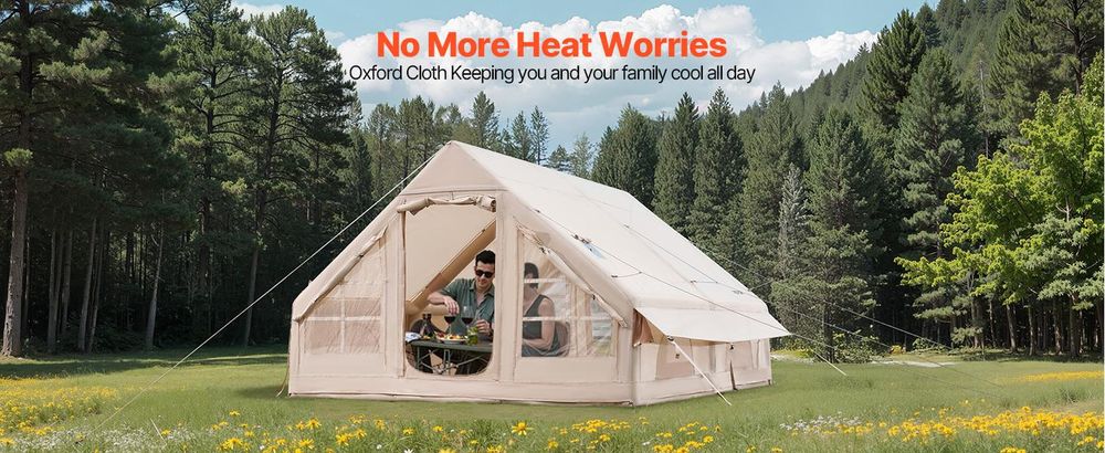 VEVOR Aufblasbare Zelte für Camping 4x3x2 m, 5–8 Personen, 300D Oxford Glamping-Zelt mit Ofenanschluss, Handpumpe 2 Türen & 4 Netzfenstern, inkl. Aufbewahrungstasche für einfachen Transport