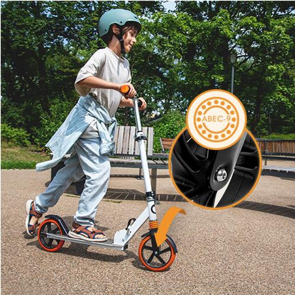 Lionelo Luca Roller Kinder Tretroller bis 100kg Räder 200mm Bremse zusammenklappbar Weiß