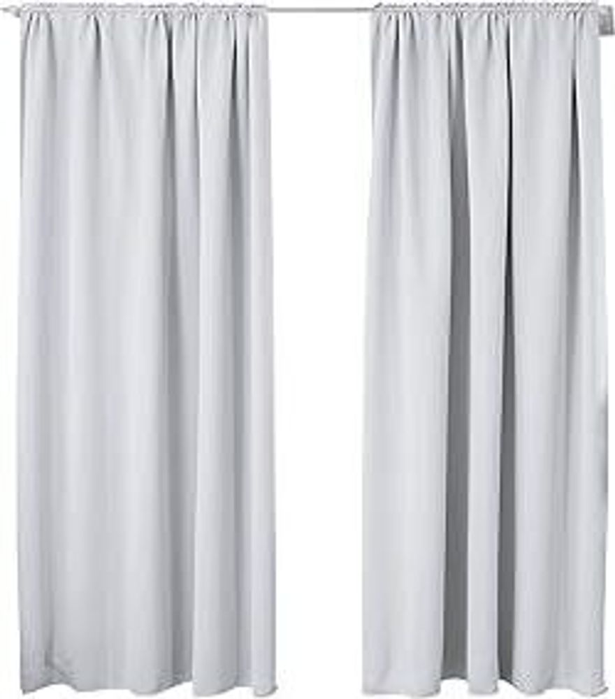 WOLTU 2er Set Gardine blickdicht 250 g/m² mit Kräuselband : Kalk/Grau-Weiß 135x225 cm Farbe: Kalk/Grau-Weiß Größe: 135x225 cm