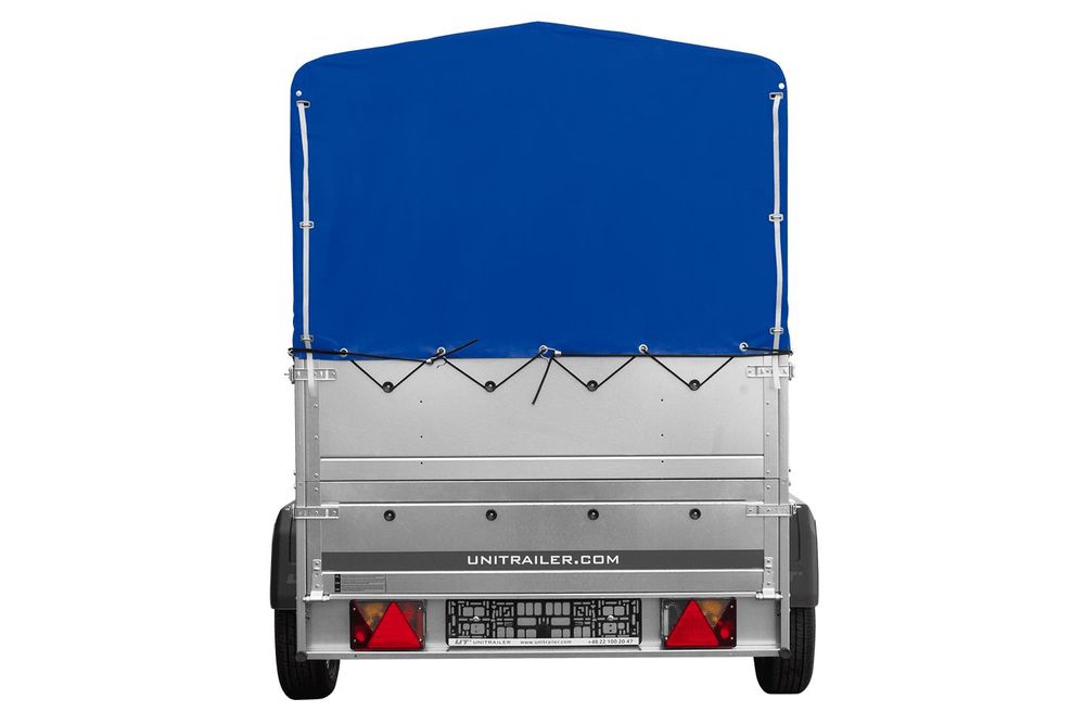 Lehký přívěs na pružinách 200x125 UNITRAILER GARDEN 201/R KIPP s bočnicemi BIS, rámem H-800 a modrou plachtou