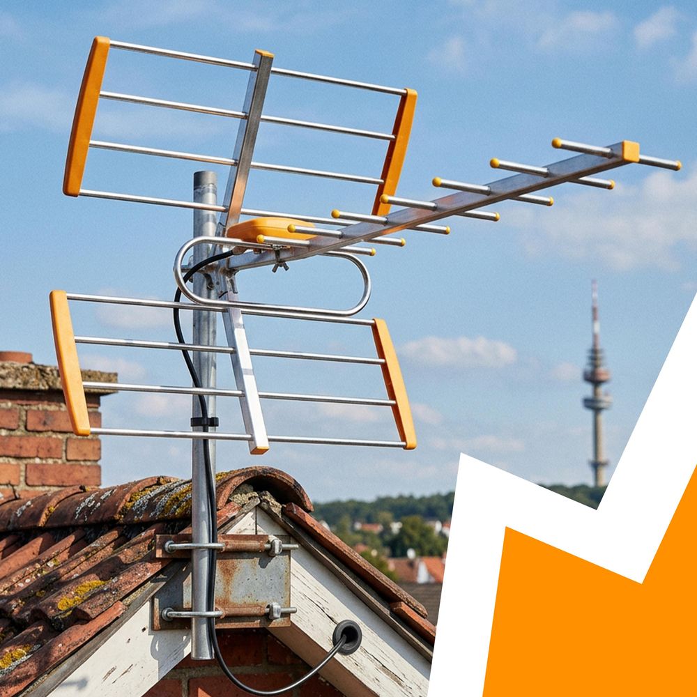 DVB-T/T2 Außenantenne aktiv/passiv, 4K, Full HD, VHF/UHF, LTE/5G-Filter, 18 dB, Reichweite 80 km, Indoor/Outdoor, Retoo