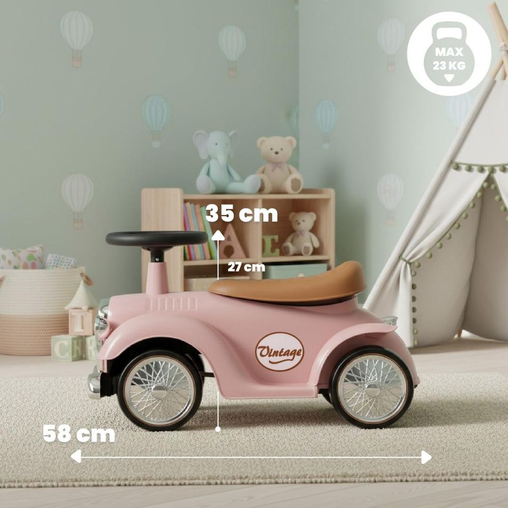 Correpasillos SUN BABY rosa con medidas y peso máximo indicados.