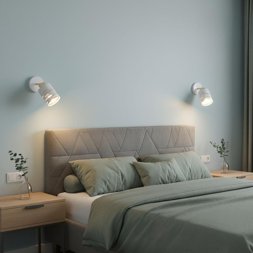 MasterLED Wandlampe E27 - Weiß mit Gold - Schwenkbare Innenleuchte aus Stahl - Elegant und modern