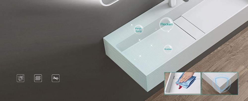 ddoporro Lavabo da Bagno Rettangolare 80 cm in Resina Minerale Antracite Opaco, Lavandino Sospeso / da Appoggio con Foro Rubinetto - Col6028