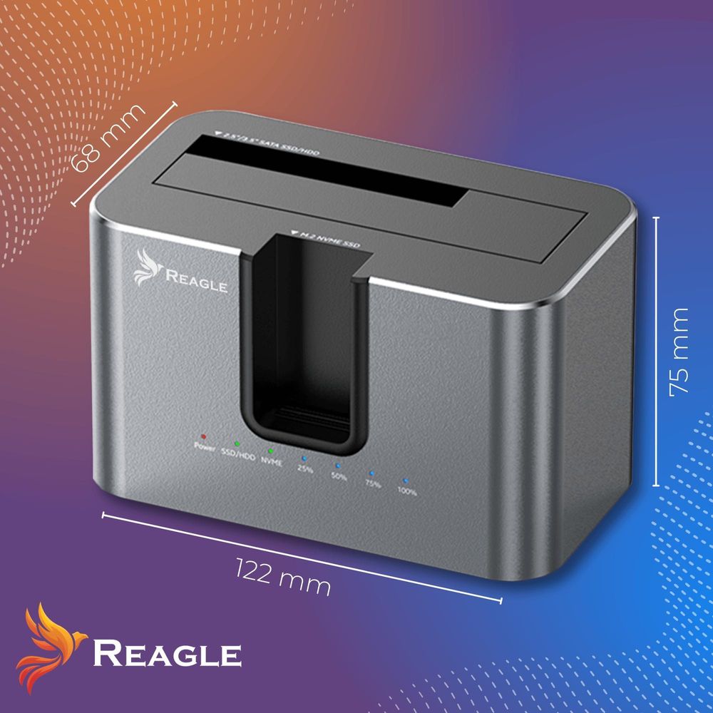 Reagle Dockingstation SSD HDD SATA 2,5 3,5 NVMe M.2 – USB Adapter Klonen – Dual Slot Festplattenstation kompatibel PC Laptop