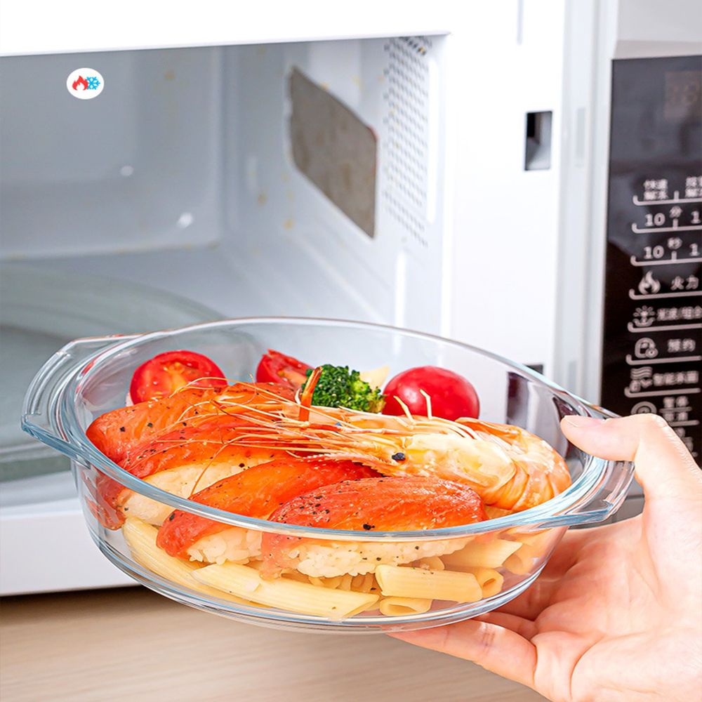 Auflaufform Glas 1,5l Hitzebeständigem Backform Bräter mit Decke Glaskochgeschirr für Lasagne Spülmaschinenfest Schüssel Rund Transparent Retoo
