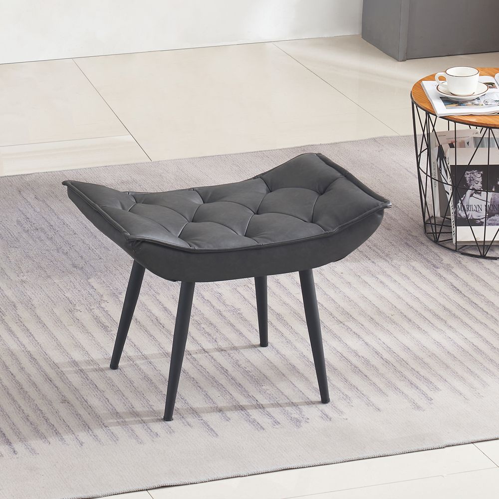 MCombo Sitzhocker Fußstütze mit Metallbeinen, Eleganter Hocker Ottoman Schminktisch für Wohnzimmer Schlafzimmer, Quadratisch 40 * 69 cm, Kunstleder,4778-2 (Dunkelgrau)