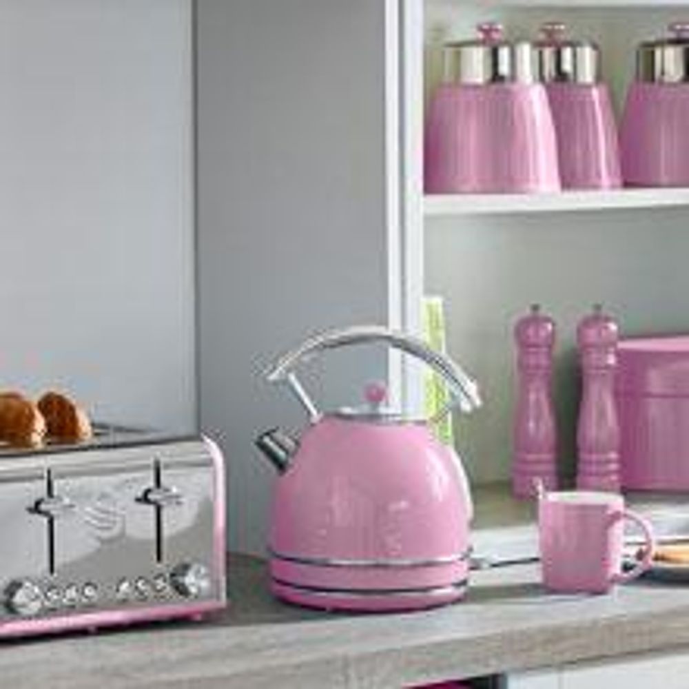 SWAN SK14630PNEU Retro Elektrisch Wasserkocher 1,8L Vintage Abschaltautomatik Kabellos, Edelstahl Rosa